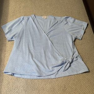 Micheal Kors blue and white seersucker top